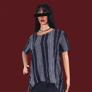 Lord & Taylor gray and black linen striped shirt